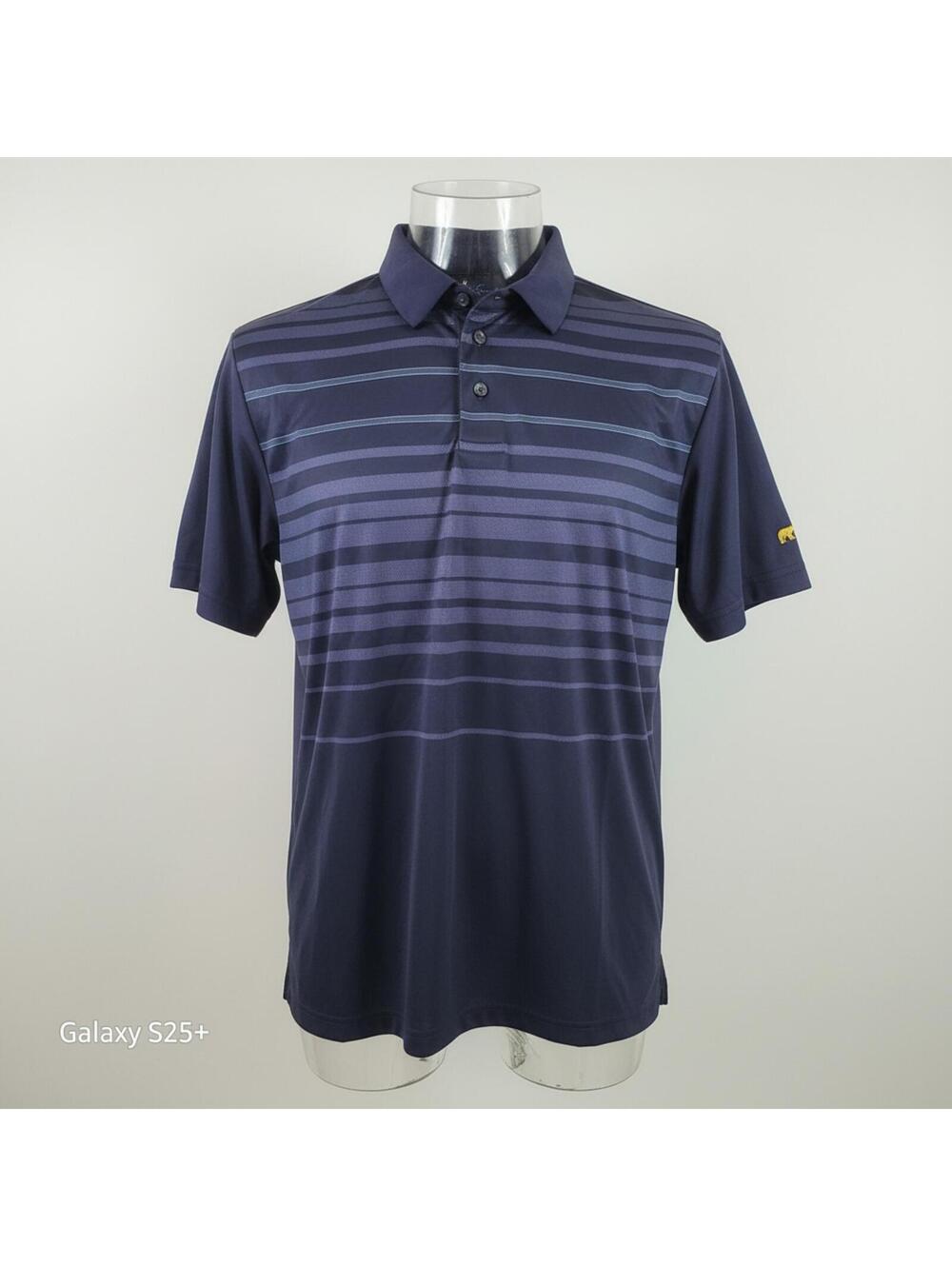 Jack Nicklaus Men's Navy Blue Striped Polo Shirt Medium